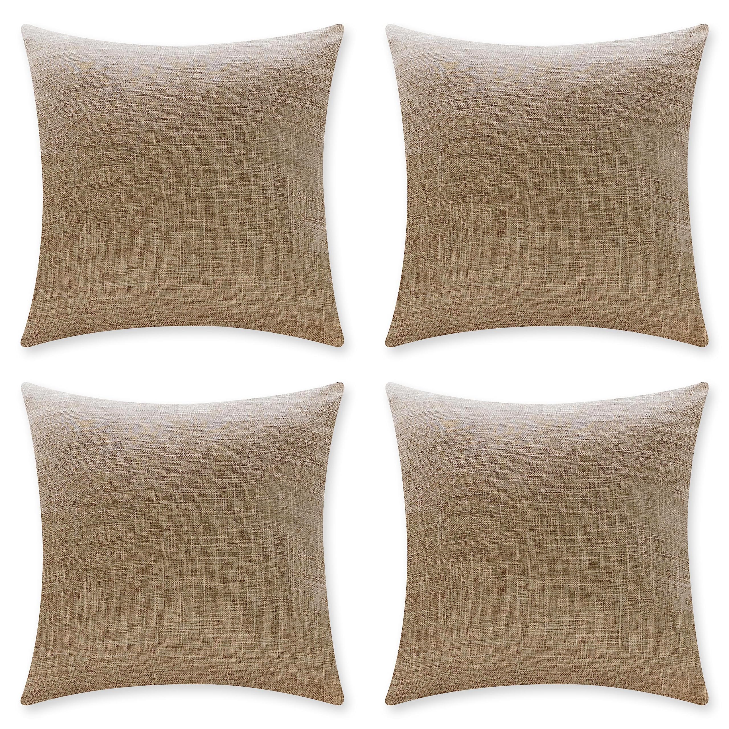 Home Brilliant Linen Throw Pillow Covers 18X18 Set Of 4 Decorative Farmhouse Throw Pillow Cases Rustic Square Throw Pillows For