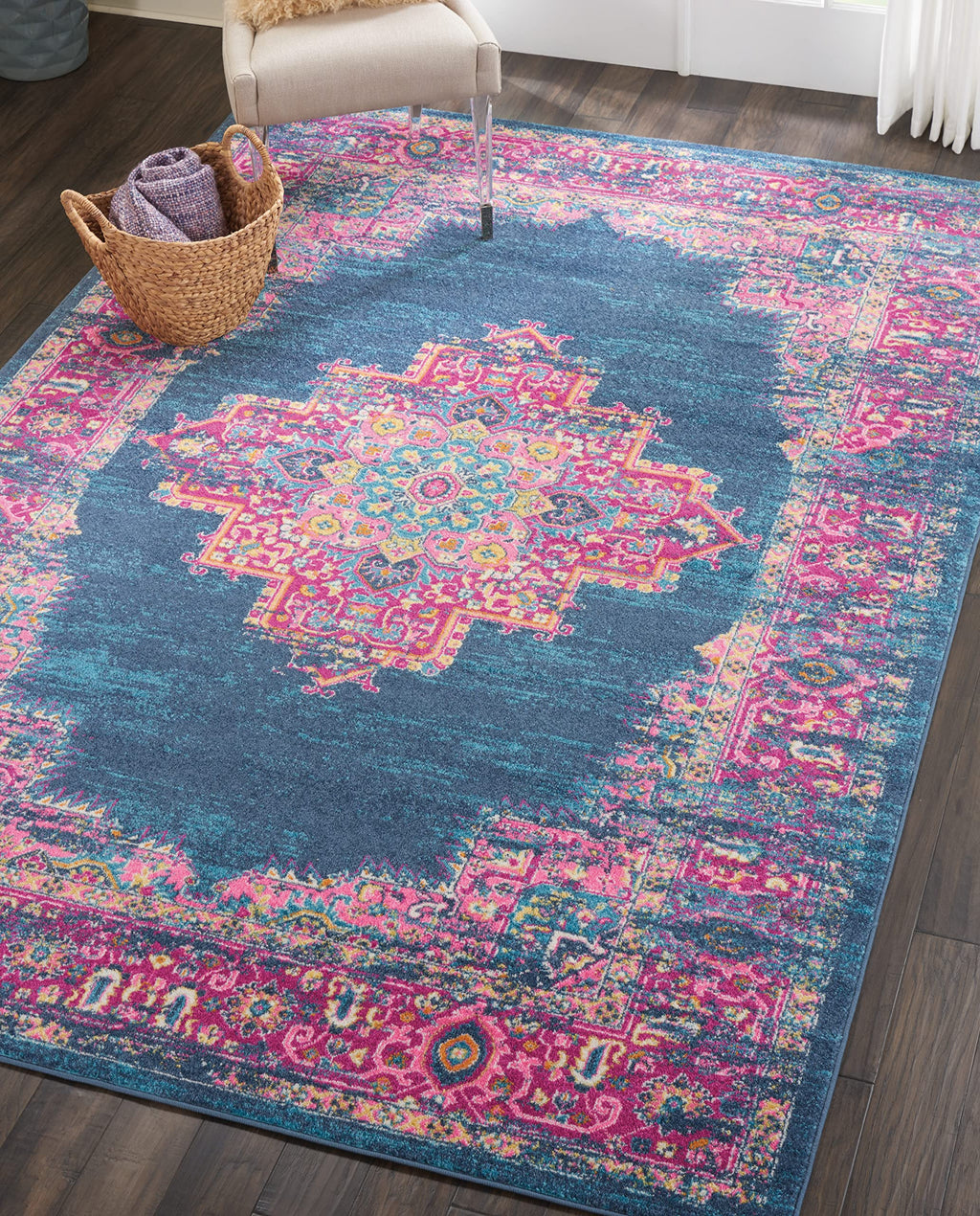 Nourison Passion Blue 6'7' X 9'6' Area Rug, Boho, Traditional, Easy Cleaning, Non Shedding, Bed Room, Living Room, Hallway, (7' X 10')