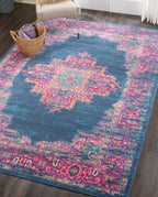 Nourison Passion Blue 6'7' X 9'6' Area Rug, Boho, Traditional, Easy Cleaning, Non Shedding, Bed Room, Living Room, Hallway, (7' X 10')