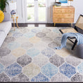 SAFAVIEH Madison Collection Area Rug - 53 Square, Ivory & Blue, Glam Ogee Trellis Distressed Design, Non-Shedding & Easy Care, 
