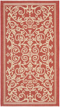 SAFAVIEH Courtyard Collection Accent Rug - 2 x 37, Red & Natural, Scroll Design, Non-Shedding & Easy Care, Indoor/Outdoor & Wa