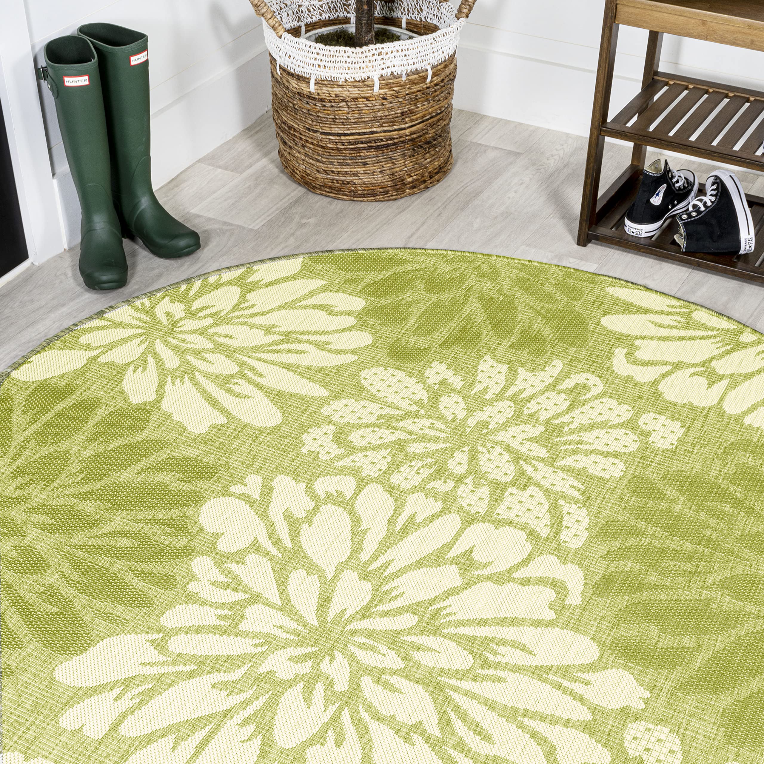Jonathan Y Smb110H-5R Zinnia Modern Floral Textured Weave Indoor Outdoor Area-Rug, Country Coastal Transitional Easy-Cleaning,Be