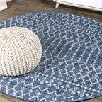 Jonathan Y Smb108B-8R Ourika Moroccan Geometric Textured Weave Indoor/Outdoor Area Rug, Bohemian, Scandinavian For Bedroom, Kitchen, Living Room, Easy-Cleaning, Navy/Light Gray, 8' Round