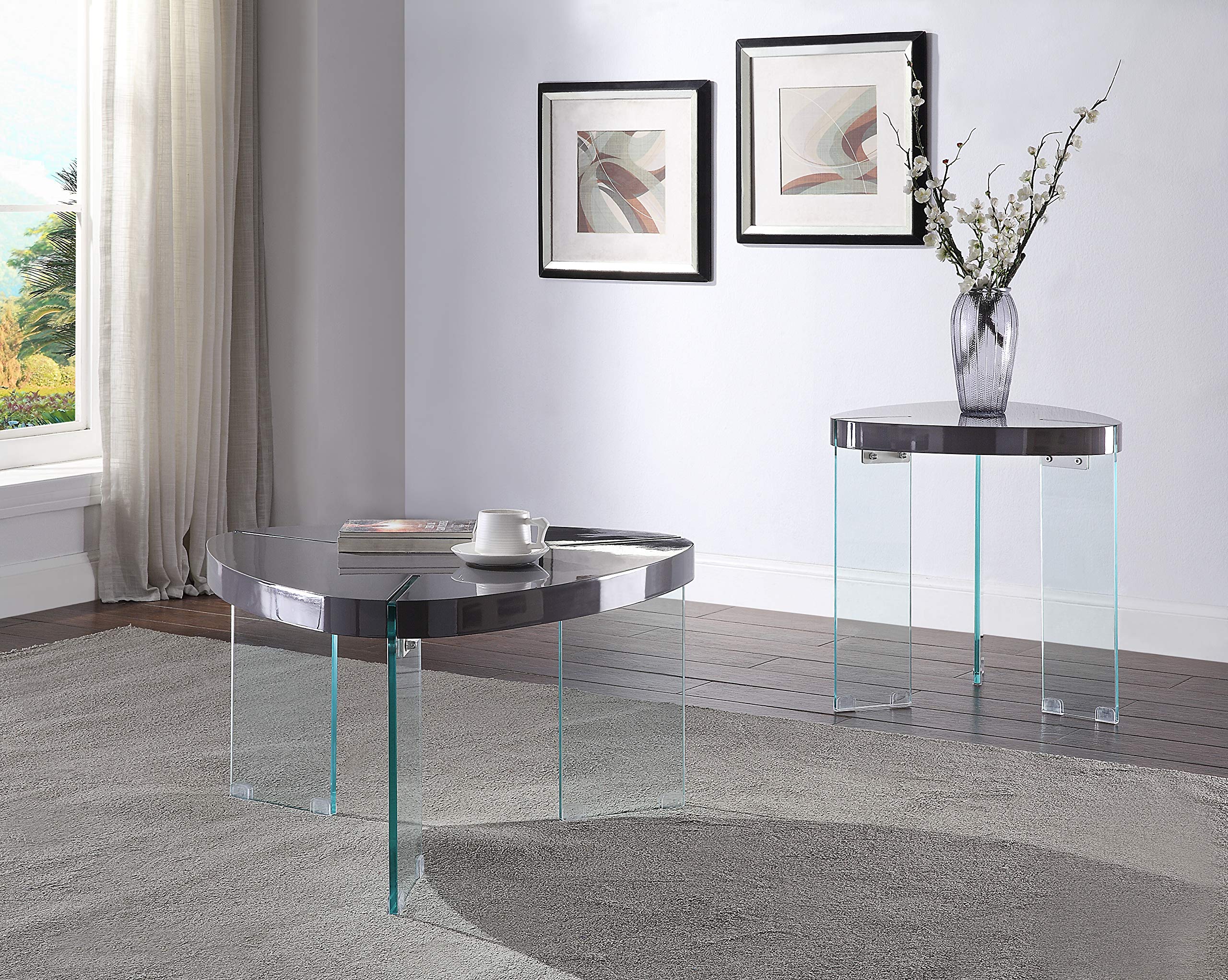 Acme Noland Coffee Table in Gray High Gloss & Clear Glass