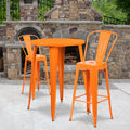 Flash Furniture Commercial Grade 30" Round Orange Metal Indoor-Outdoor Bar Table Set With 2 Cafe Stools