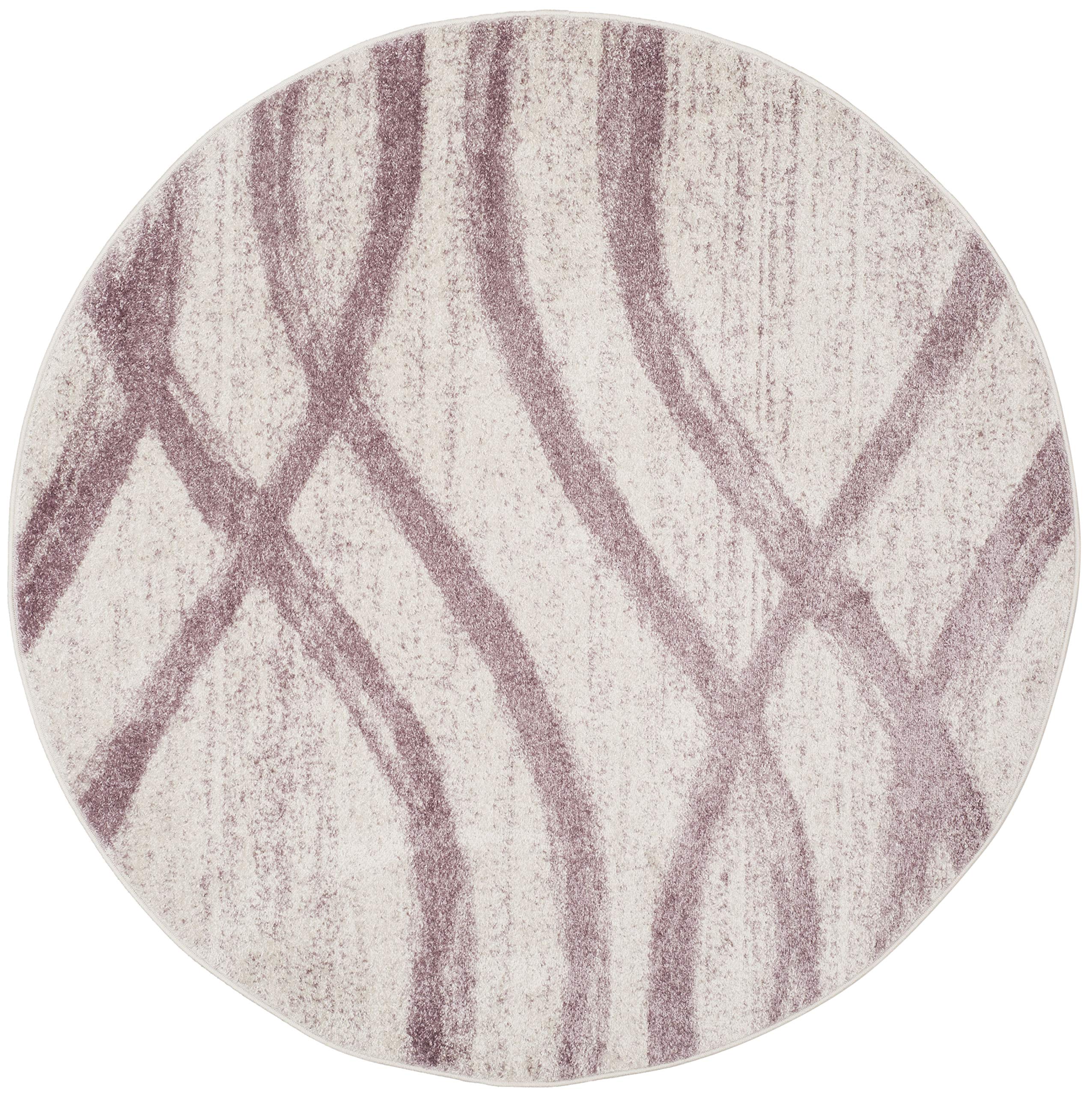 Safavieh Adirondack Collection Area Rug - 8' Round, Cream & Purple, Modern Wave Distressed Design, Non-Shedding & Easy Care, Ide