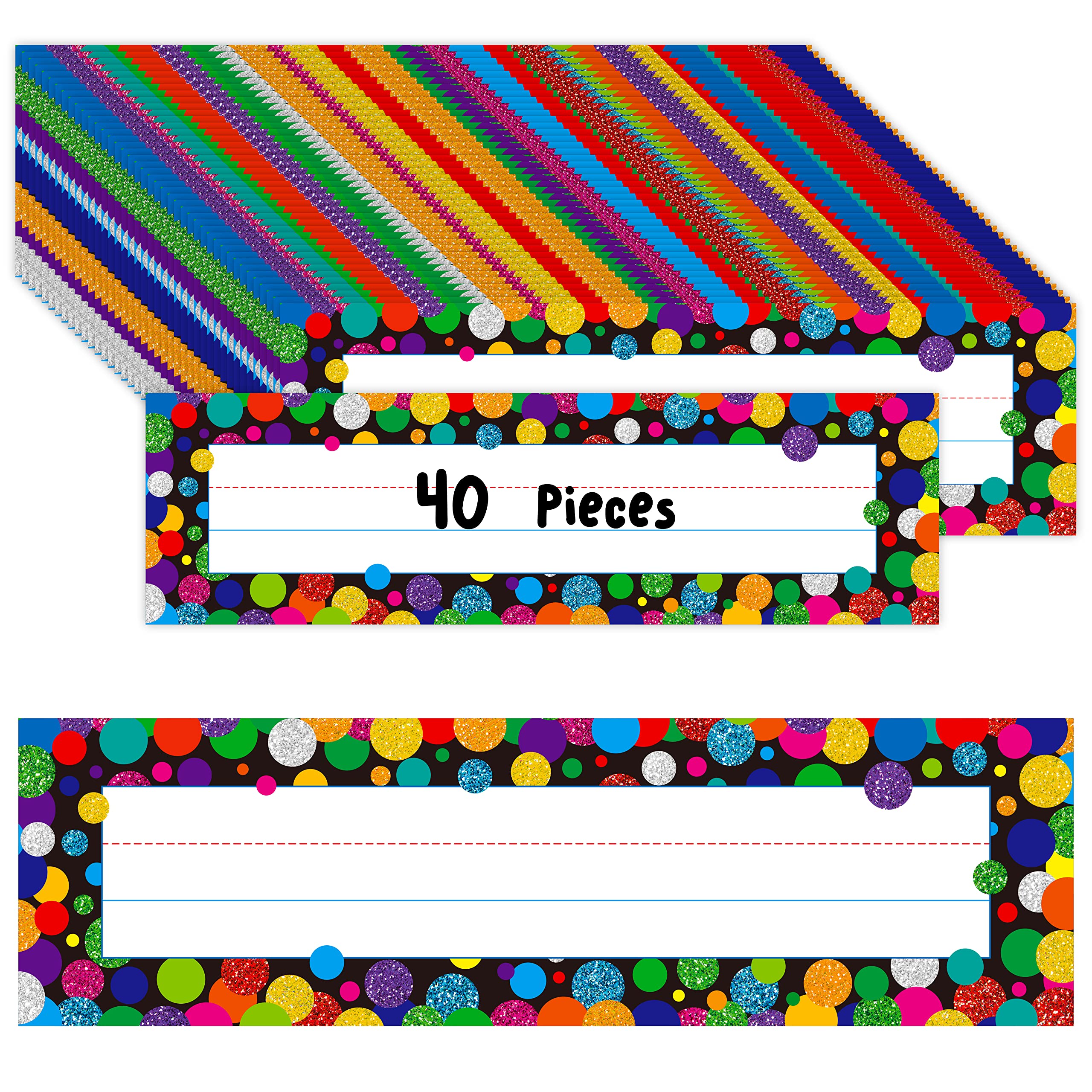 40Pcs Traditional Manuscript Name Plates, Confetti Desk Name Tags With Double Sided Pet Film Student Name Labels Erasable & Reus