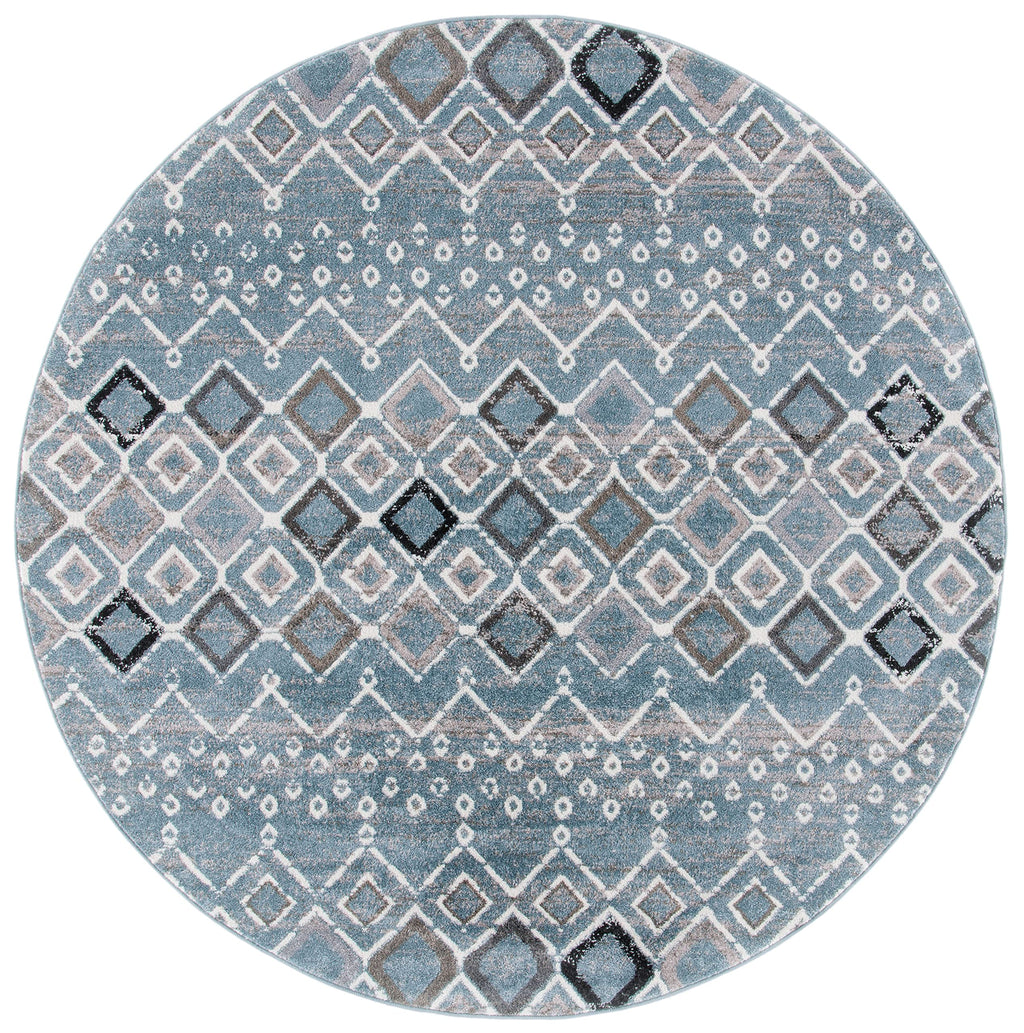Safavieh Amsterdam Collection 6'7'' Round Blue/Ivory Ams108L Moroccan Boho Non-Shedding Dining Room Entryway Foyer Living Room B