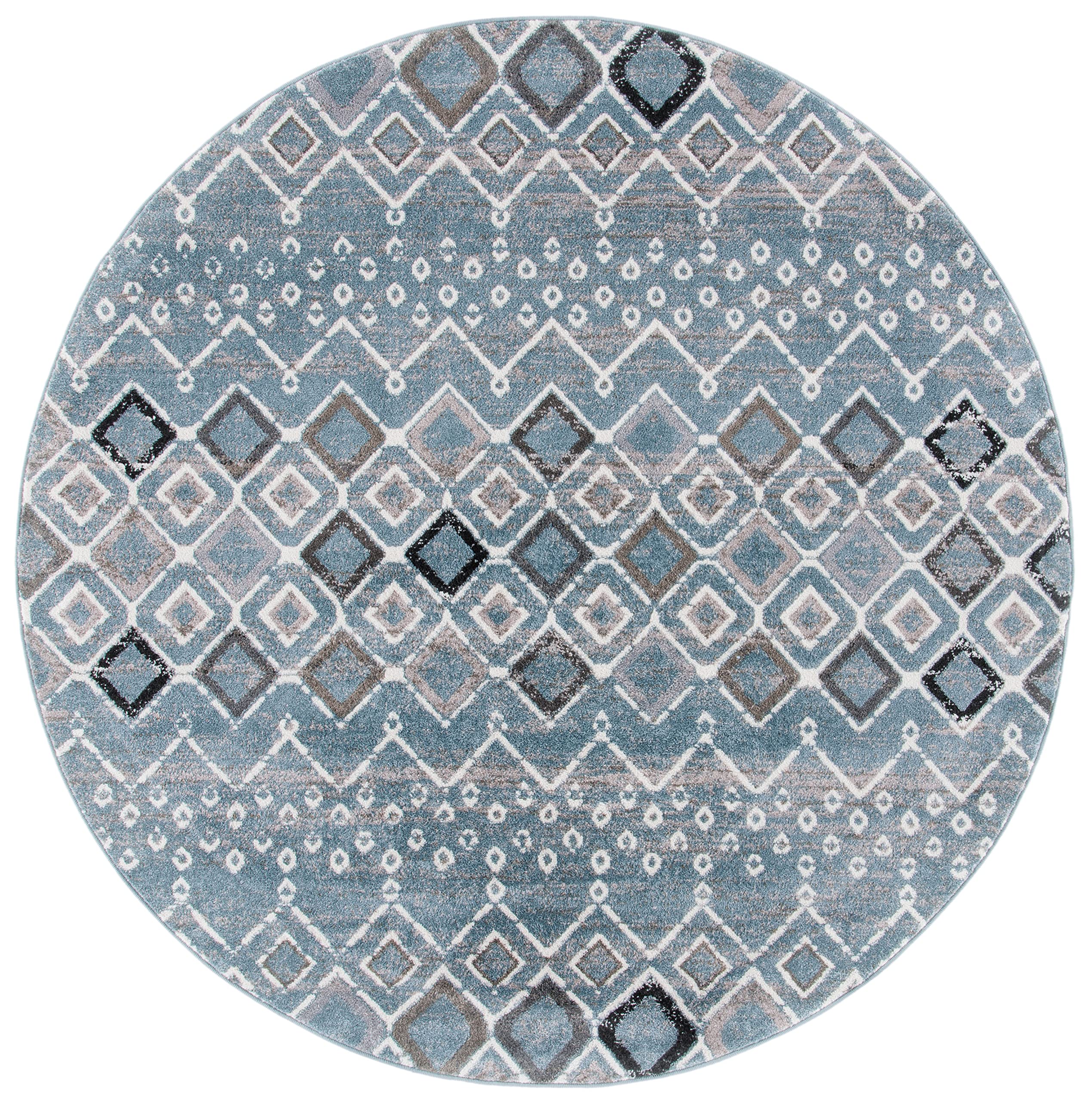 Safavieh Amsterdam Collection 6'7'' Round Blue/Ivory Ams108L Moroccan Boho Non-Shedding Dining Room Entryway Foyer Living Room B