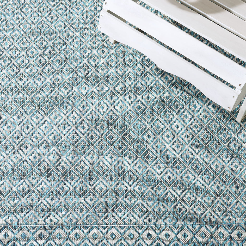 Safavieh Courtyard Collection 6'7' Square Grey/Aqua Cy8235 Indoor/ Outside Waterproof Easy Cleansingpatio Backyard Mudroom Area Mat