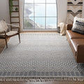 SAFAVIEH Natura Collection Area Rug - 8 x 10, Ivory & Navy, Handmade Moroccan Boho Wool Fringe, Ideal for High Traffic Areas i