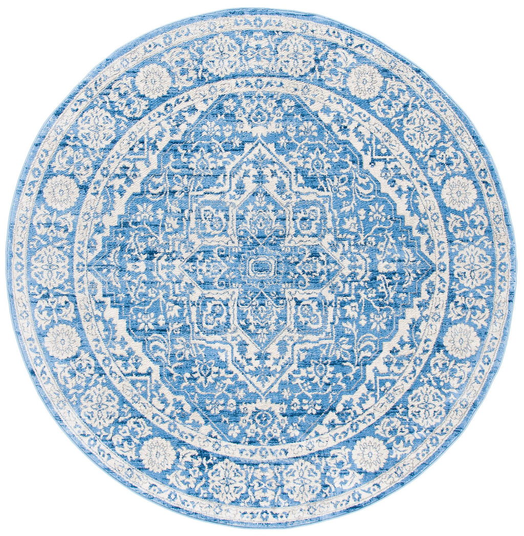 Safavieh Brentwood Collection 6'7'' Round Ivory / Navy Bnt832A Medallion Distressed Non-Shedding Dining Room Entryway Foyer Livi