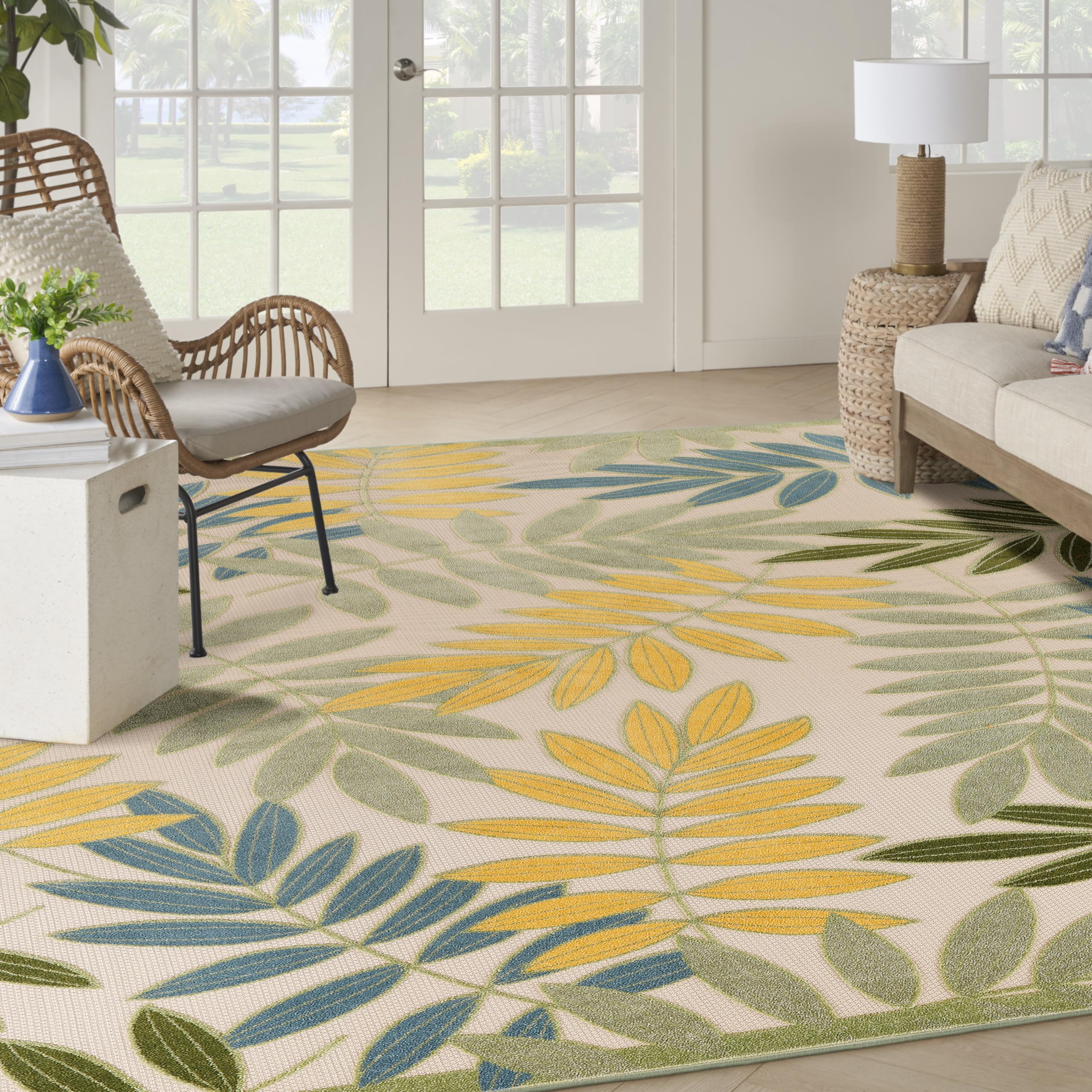 Nourison Aloha Indoor/Outdoor Green Multicolor 12' X 15' Area Rug, Easy Cleaning, Non Shedding, Bed Room, Living Room, Dining Ro