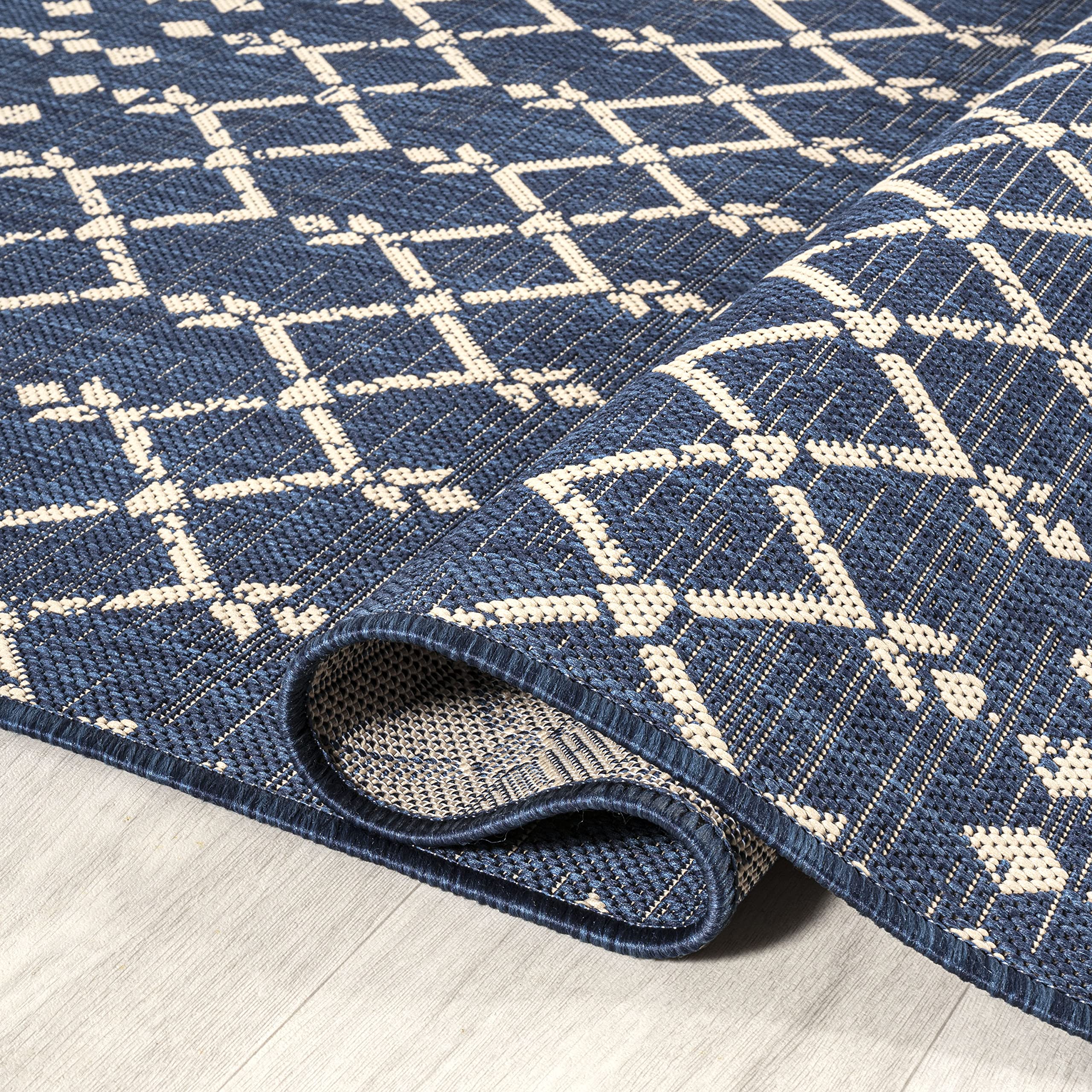 Jonathan Y Smb108K-4 Ourika Moroccan Geometric Textured Weave Indoor Outdoor Area-Rug, Bohemian Coastal Traditional Easy-Cleaning,Bedroom,Kitchen,Backyard,Patio,Non Shedding, 4 X 6, Navy/Beige