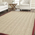 SAFAVIEH Natural Fiber Collection 8 Square Red NF115D Border Herringbone Seagrass Area Rug