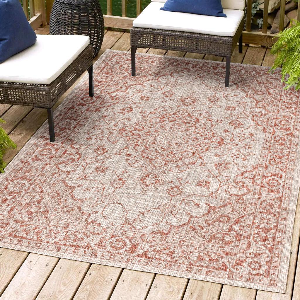 Jonathan Y Smb102A-3 Rozetta Boho Medallion Textured Weave Indoor Outdoor Area -Rug Coastal Bohemian Rustic Glam Easy -Cleaning Bedroom Kitchen Backyard Patio Non Shedding, 3 X 5, Red/Taupe
