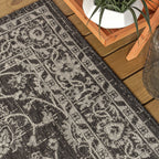 Jonathan Y Smb103C-5R Palazzo Vine And Border Textured Weave Indoor Outdoor Area-Rug Coastal Bohemian Rustic Glam Easy-Cleaning Bedroom Kitchen Backyard Patio Non Shedding, 5' Round, Black/Gray