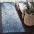 SAFAVIEH Madison Collection Runner Rug - 23 x 14, Navy & Blue, Glam Ogee Trellis Distressed Design, Non-Shedding & Easy Care, 