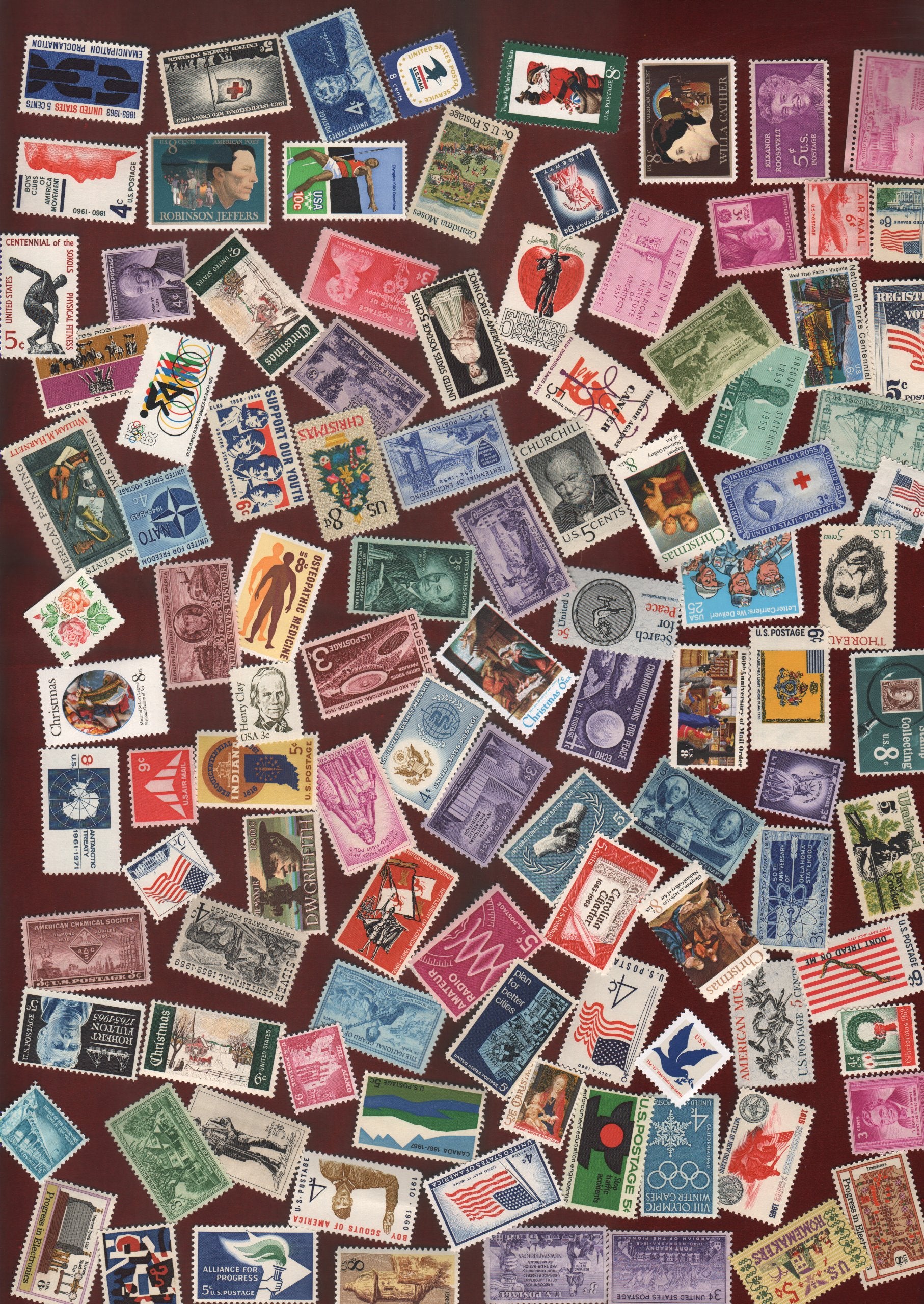Stamp Collectors! Nice Large Lot Of 100 Vintage Mint Us Postage Stamps - All Stamps Are New, Mint Condition ~ Each Packet Is Dif