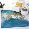 SAFAVIEH Glacier Collection 3 Square Blue/Gold GLA125M Modern Abstract Non-Shedding Living Room Bedroom Area Rug