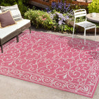 Jonathan Y Smb106J-9 Charleston Vintage Filigree Textured Weave Indoor Outdoor Area-Rug, Classic Traditional Easy-Cleaning,Bedroom,Kitchen,Backyard,Patio,Non Shedding, 9 X 12, Fuchsia/Light Gray