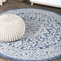 Jonathan Y Smb101B-4R Sinjuri Medallion Textured Weave Navy/Gray 4' Round Indoor/Outdoor Area Rug, Pet Friendly, Non-Shedding, S