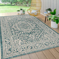 Jonathan Y Smb101C-8 Sinjuri Medallion Textured Weave Indoor/Outdoor Teal Blue/Gray 8 Ft. X 10 Ft. Area-Rug, Coastal,Easy-Cleani