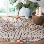 SAFAVIEH Amsterdam Collection 5 feet 1 inch x 5 feet 1 inch Round Light Grey / Multi AMS108G Moroccan Boho Non-Shedding Dining R