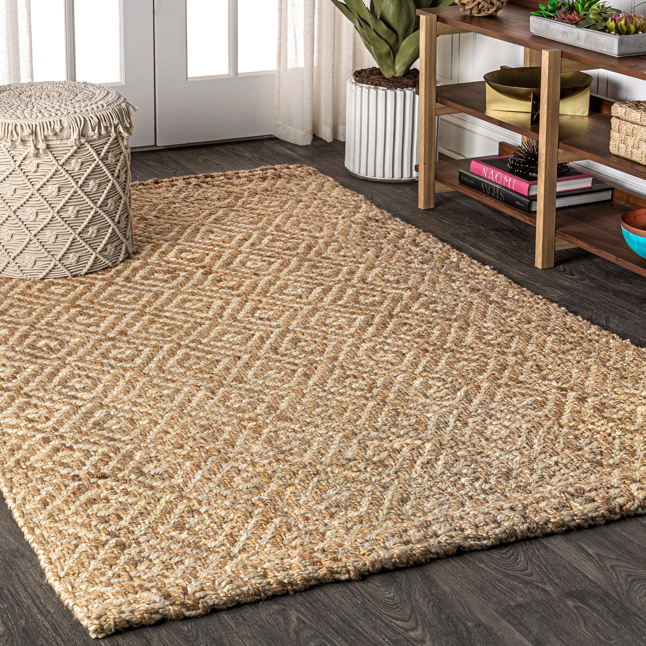 JONATHAN Y NFR100A-6 Hira Hand Woven Diamond Chunky Jute Natural 6 ft. x 9 ft. Area Rug, Easy to Clean, Non-Shedding for Home, K