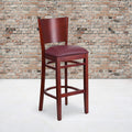 2 Pk. Lacey Series Solid Back Mahogany Wooden Barstool - Burgundy Vinyl Seat