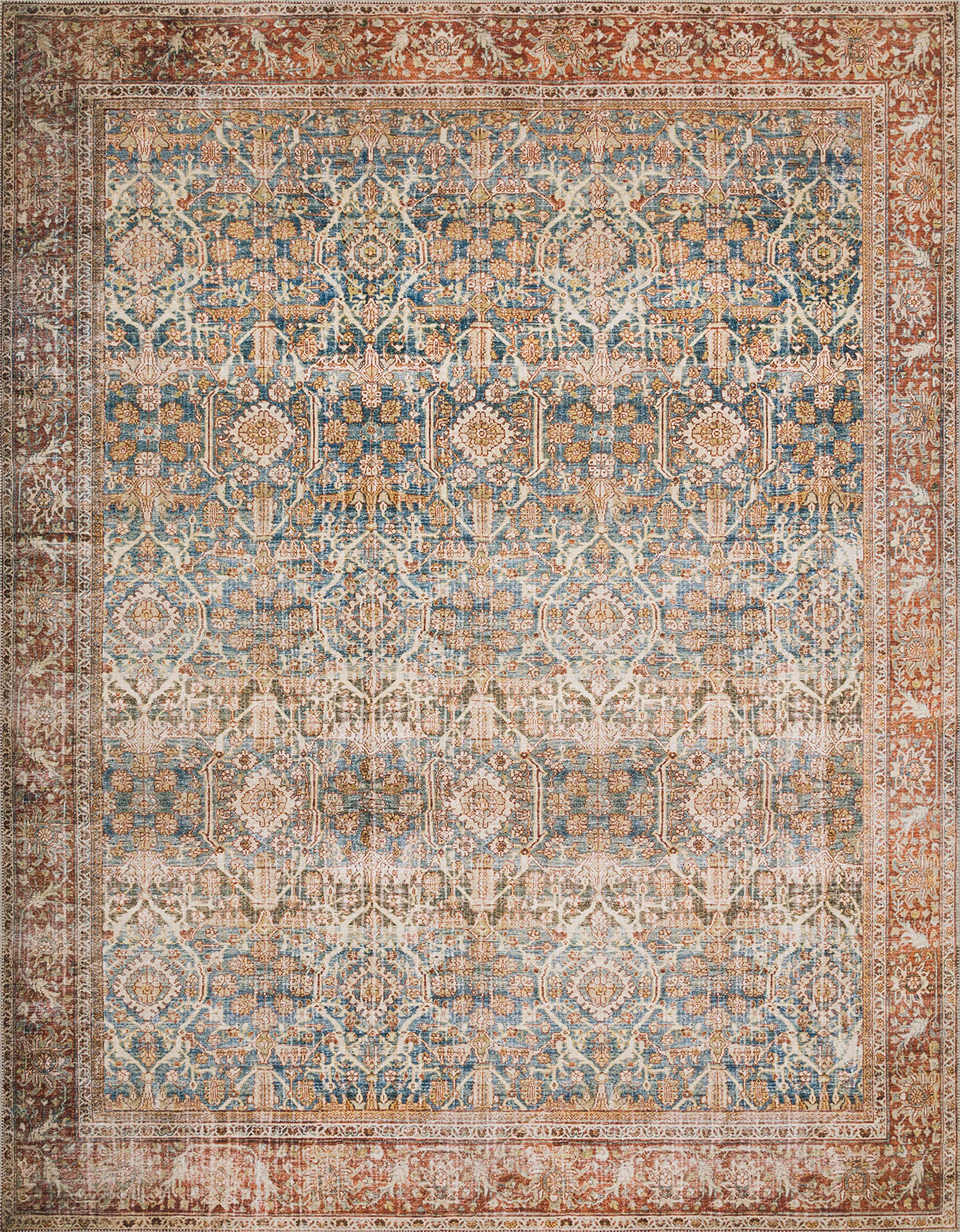 Loloi LAYLA Collection, LAY-04, Ocean / Rust, 2-3 x 3-9, .13 Thick, Accent Rug, Soft, Durable, Vintage Inspired, Distressed, L
