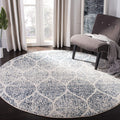 SAFAVIEH Madison Collection Area Rug - 53 Round, Cream & Royal Blue, Glam Ogee Trellis Distressed Design, Non-Shedding & Easy C