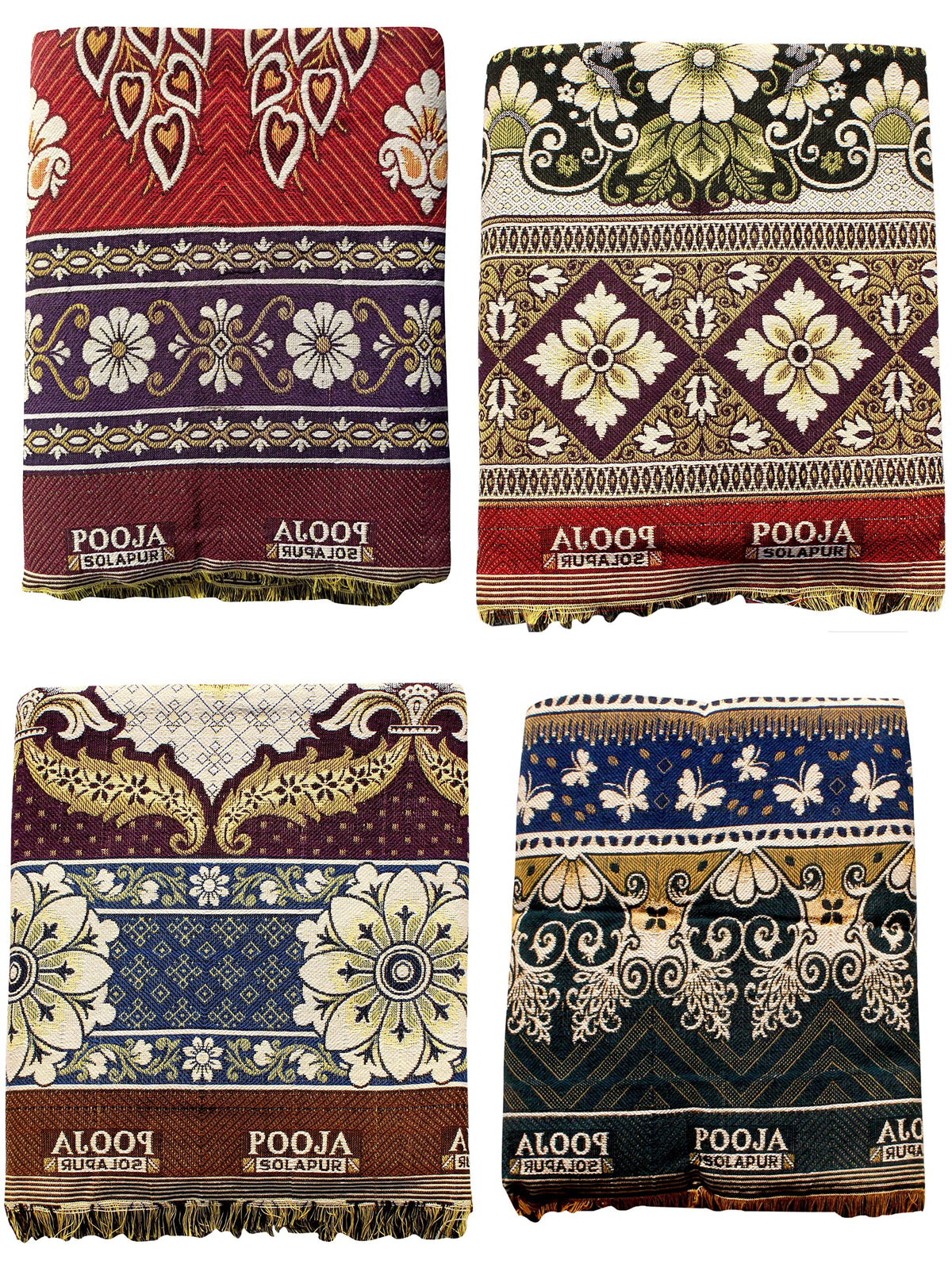 Mandhania Pooja Solapuri Chaddars 100% Cotton Dailyuse Double Bed Blanket Pack of 4  Multicolor