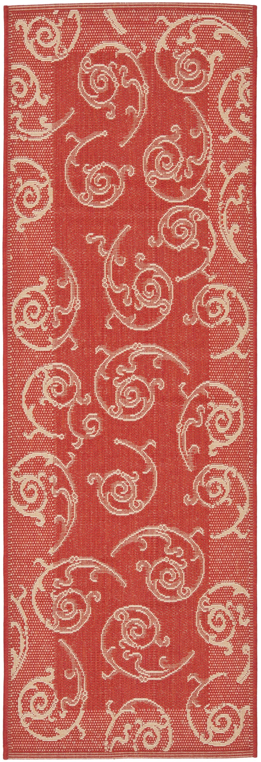 Safavieh Courtyard Collection Runner Rug - 2'3' X 10', Red & Natural, Scroll Design, Non-Shedding & Easy Care, Indoor/Outdoor &