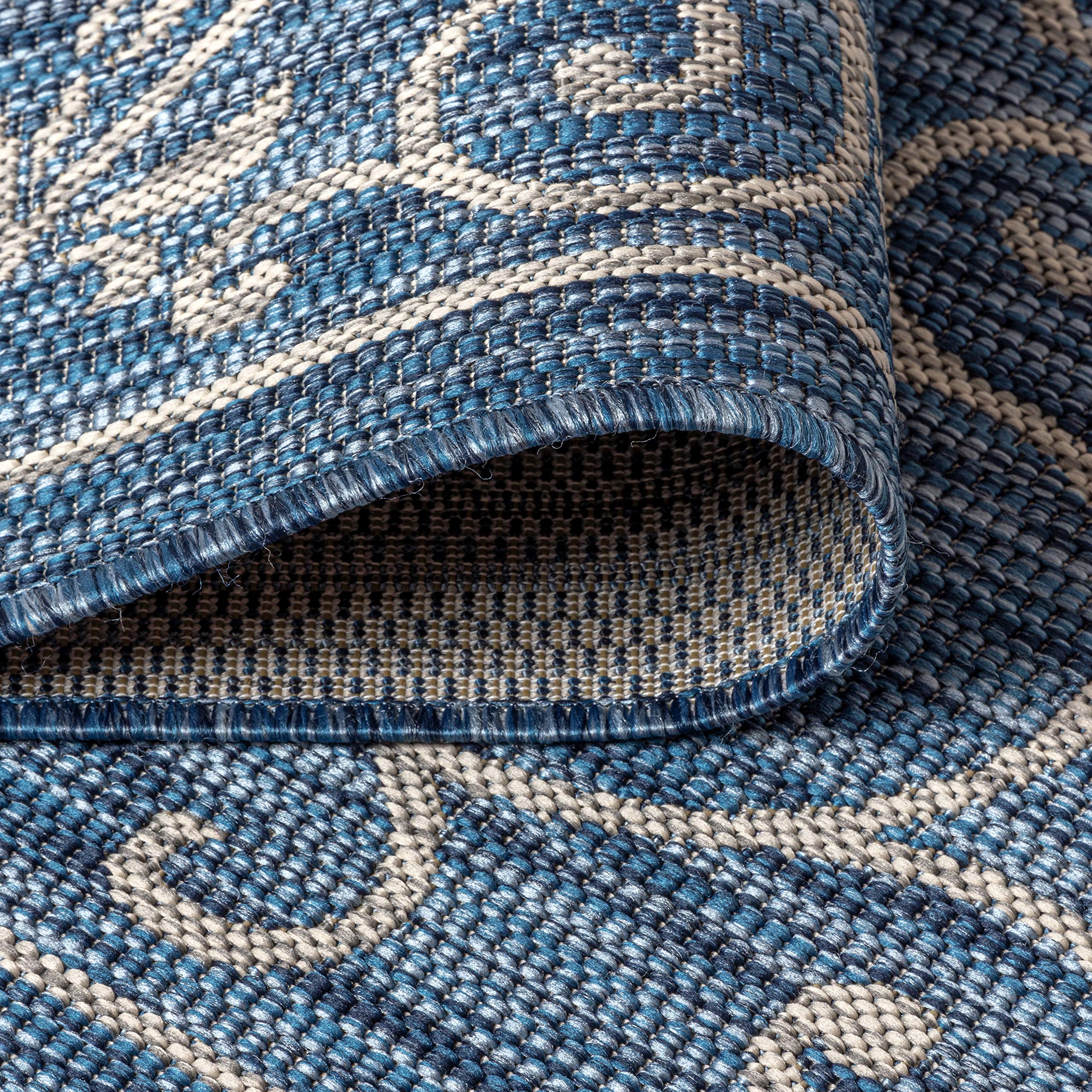 Jonathan Y Smb106D-5R Charleston Vintage Filigree Textured Weave Indoor Outdoor Area-Rug Classic Coastal Easy-Cleaning Bedroom Kitchen Backyard Patio Non Shedding, 5' Round, Navy/Gray