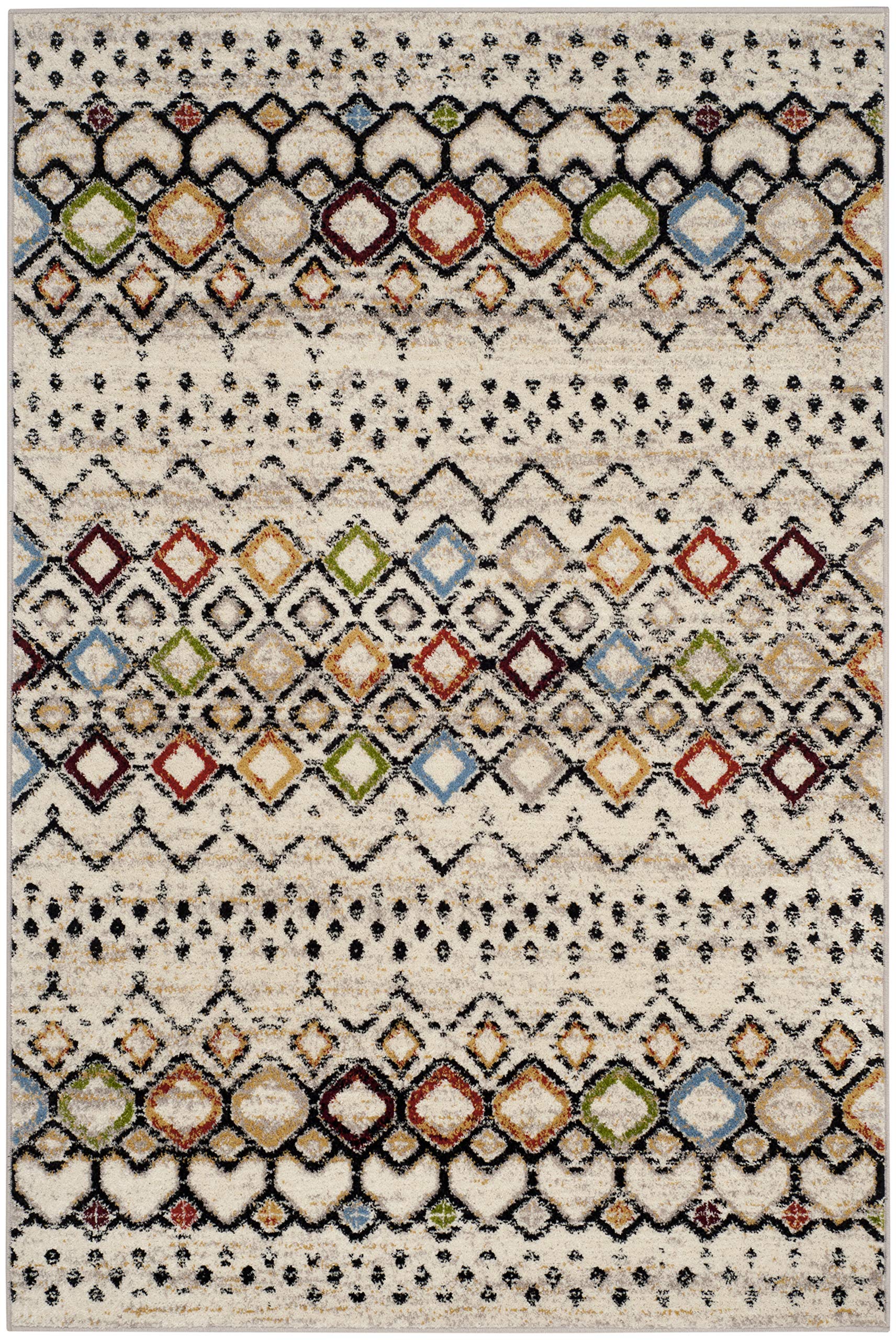 SAFAVIEH Amsterdam Collection Area Rug - 51 x 76, Ivory & Multi, Moroccan Boho Design, Non-Shedding & Easy Care, Ideal for Hig