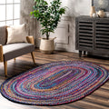 nuLOOM Tammara Bohemian Hand Braided Area Rug, Oval 4x6, Blue
