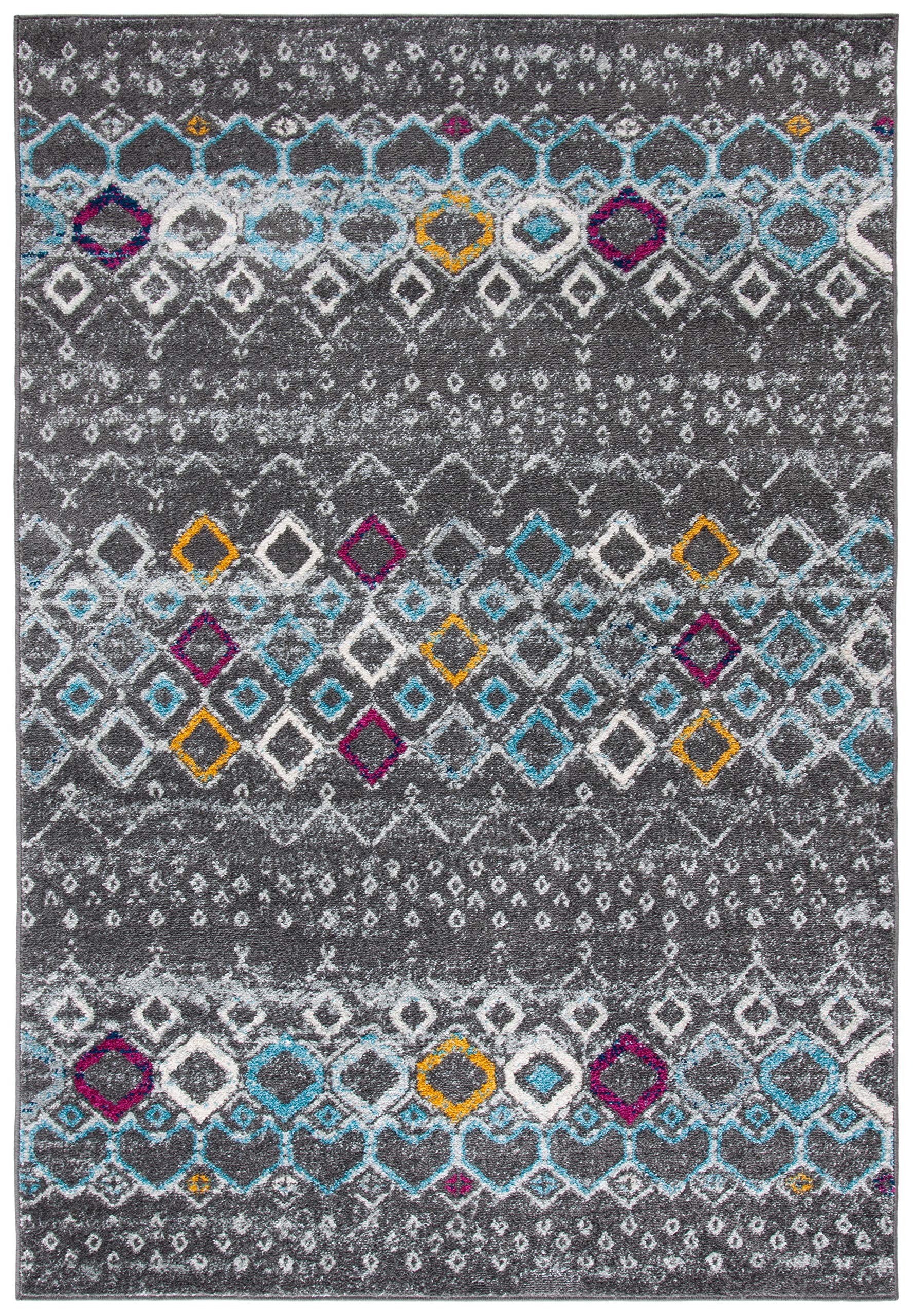 SAFAVIEH Amsterdam Collection Accent Rug - 2'3'' x 4', Dark Grey & Ivory, Moroccan Boho Design, Non-Shedding & Easy Care, Ideal 
