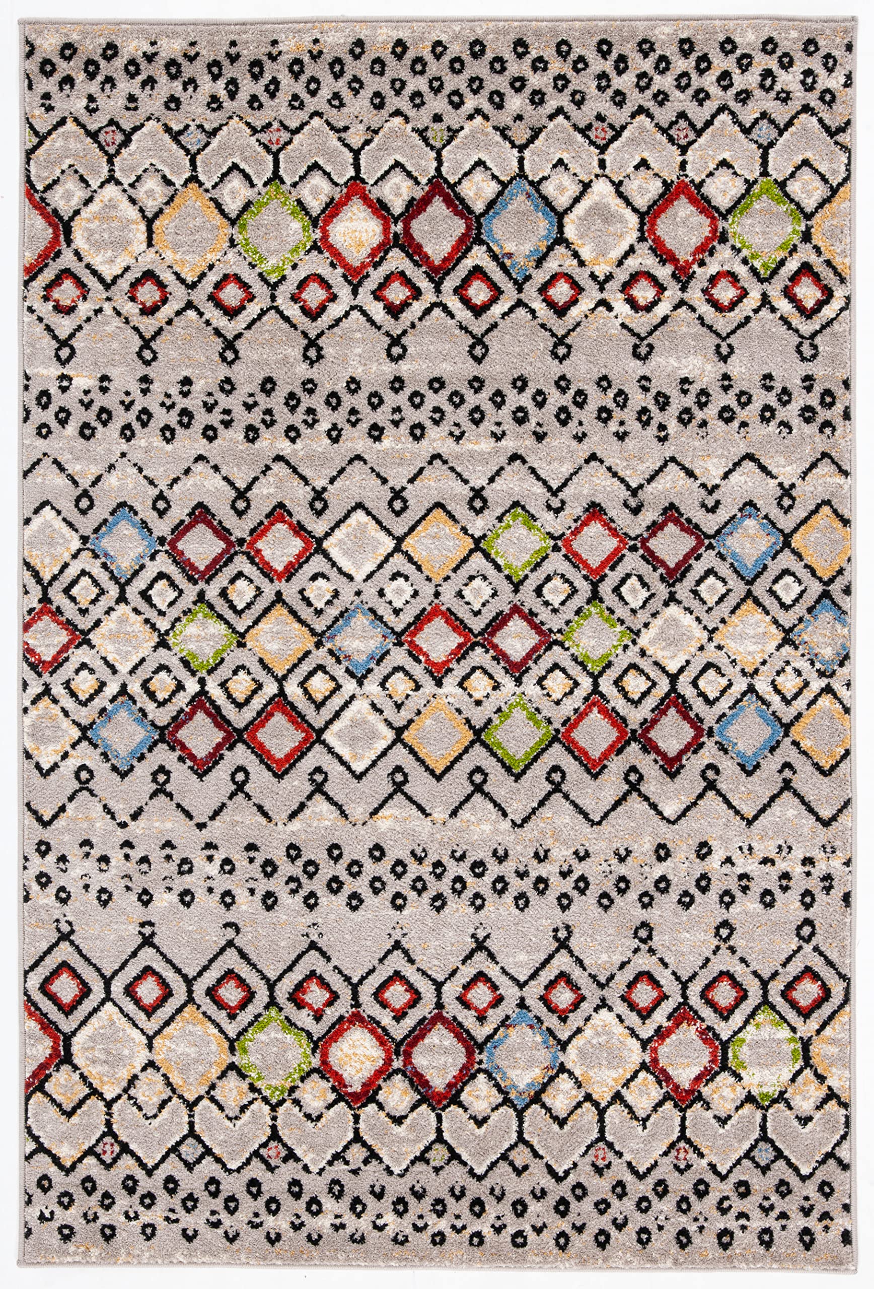Safavieh Amsterdam Collection Accent Rug - 4' X 6', Light Grey & Multi, Moroccan Boho Design, Non-Shedding & Easy Care, Ideal Fo