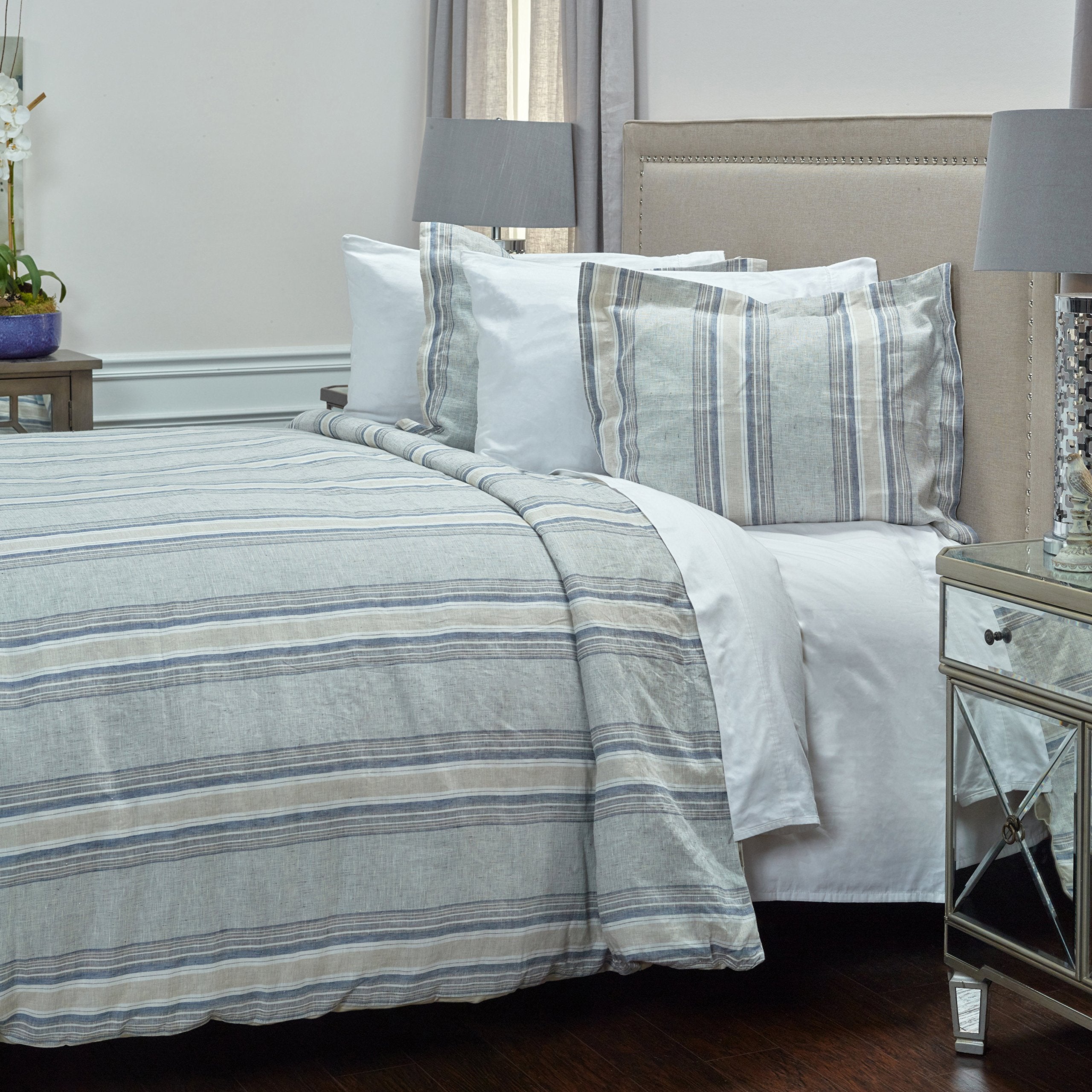 Rizzy Home | BT4008 | King Sham | 20&quot;x36&quot; Blue/Neutral/Gray Stripe