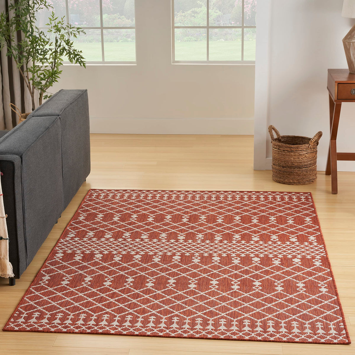 Nourison Positano Indoor/Outdoor Terracotta 6' X 9' Area Rug, Easy- Cleaning, Non Shedding, Bed Room, Living Room, Dining Room, Deck, Backyard, Patio (6X9)