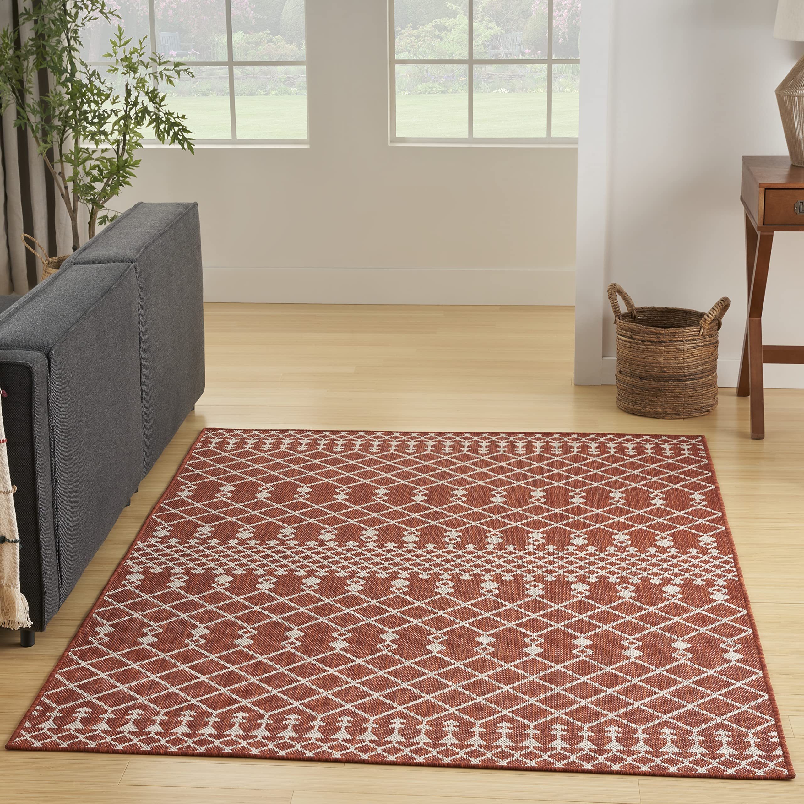 Nourison Positano Indoor/Outdoor Terracotta 5' X 7' Area Rug, Easy- Cleaning, Non Shedding, Bed Room, Living Room, Dining Room, Deck, Backyard, Patio (5X7)
