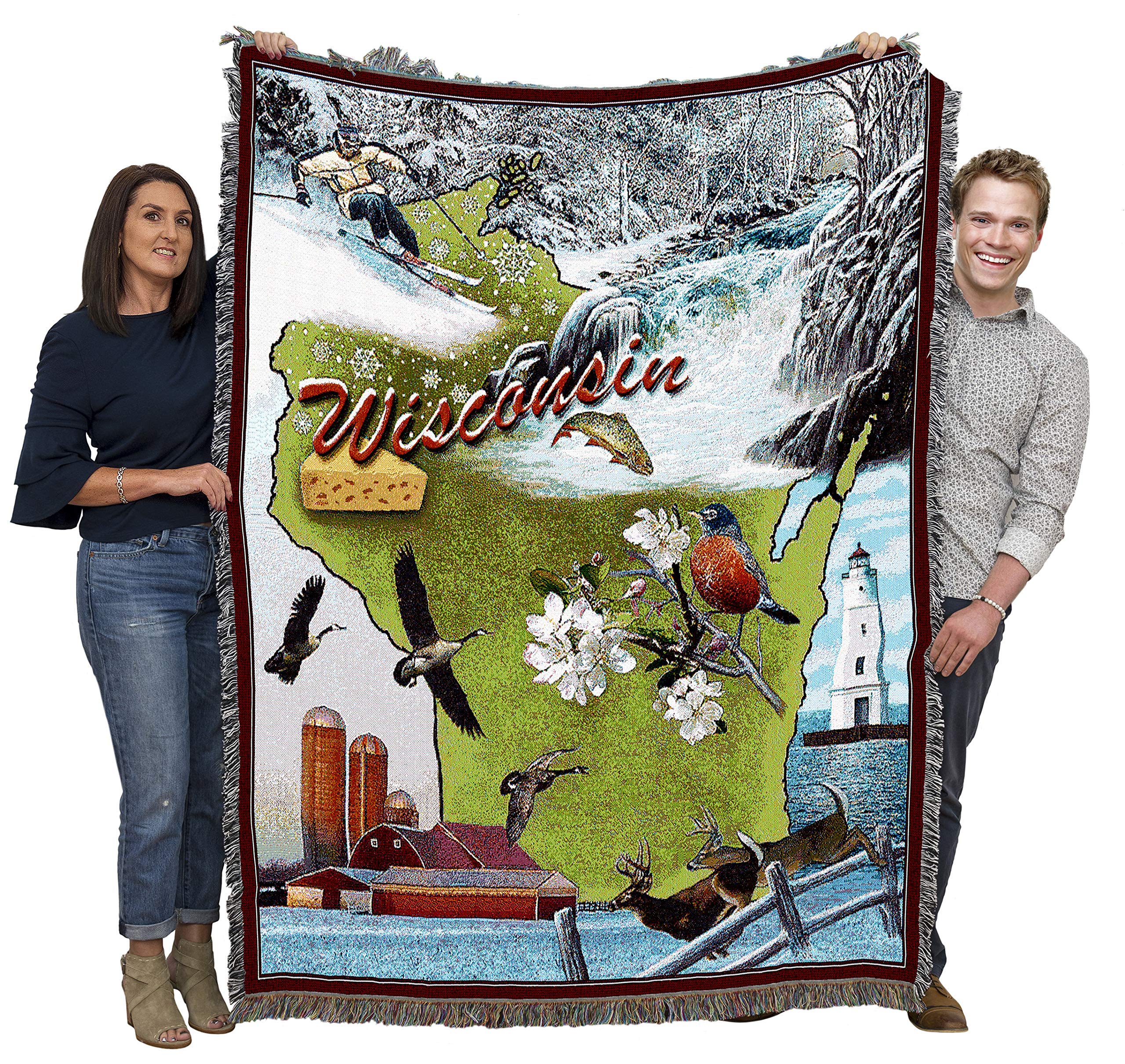 Pure Country Weavers State Of Wisconsin Blanket - Gift Tapestry Throw Woven From Cotton - Made In The Usa (72X54)