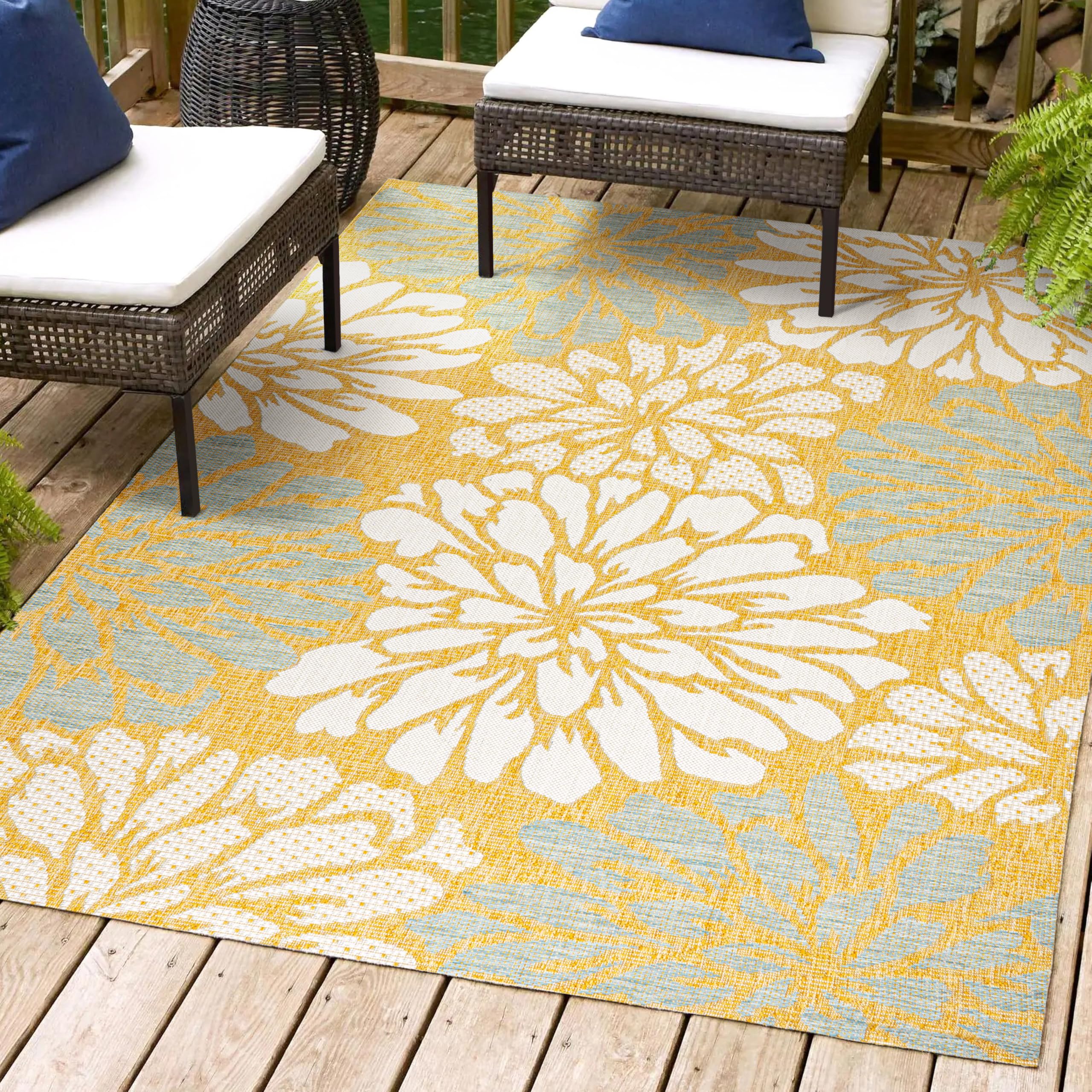 Jonathan Y Smb110G-4 Zinnia Modern Floral Textured Weave Indoor Outdoor Area-Rug, Bohemian Coastal Mediterranean Easy-Cleaning,B