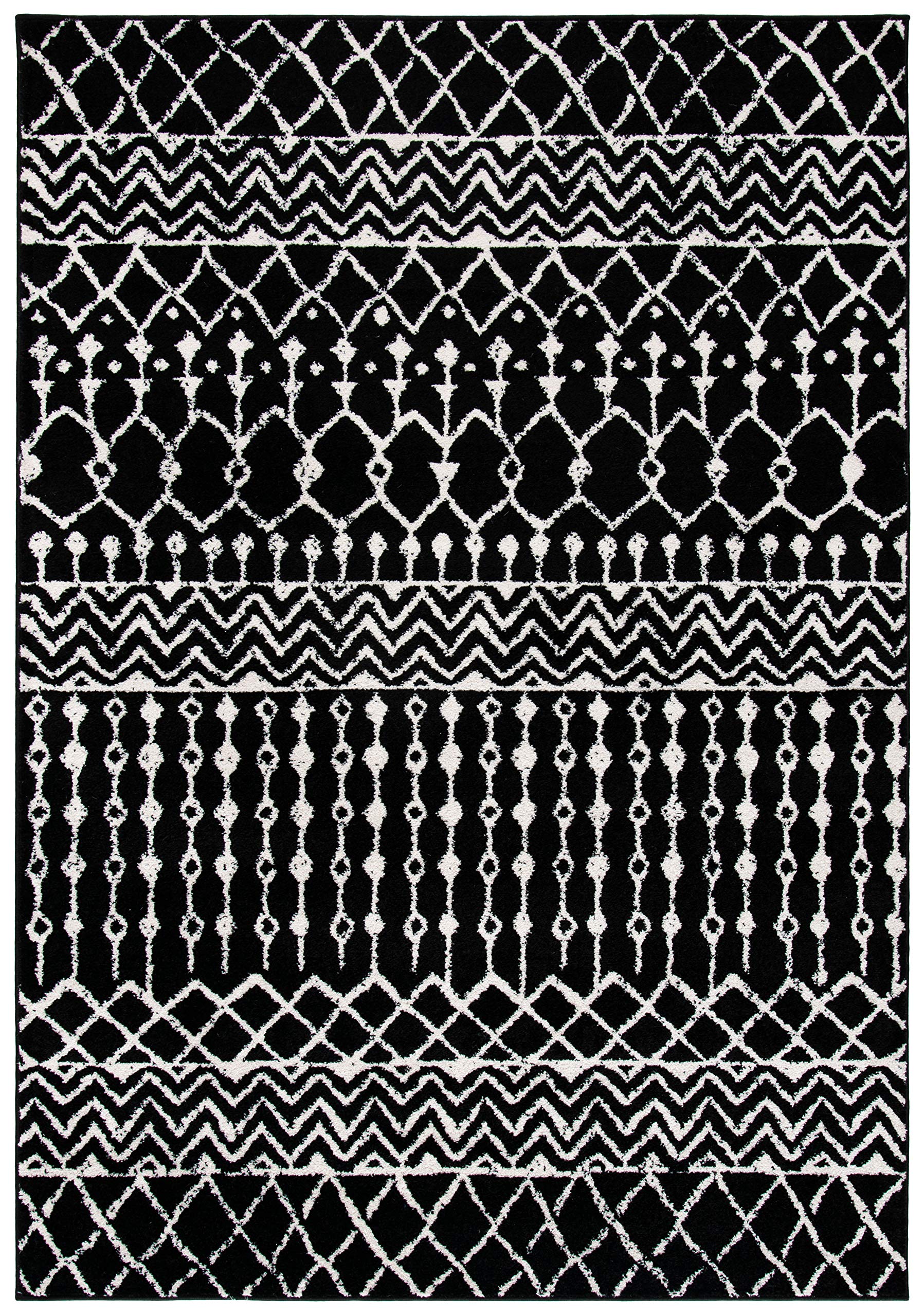 SAFAVIEH Tulum Collection Accent Rug - 2 x 5, Black & Ivory, Moroccan Boho Distressed Design, Non-Shedding & Easy Care, Ideal 