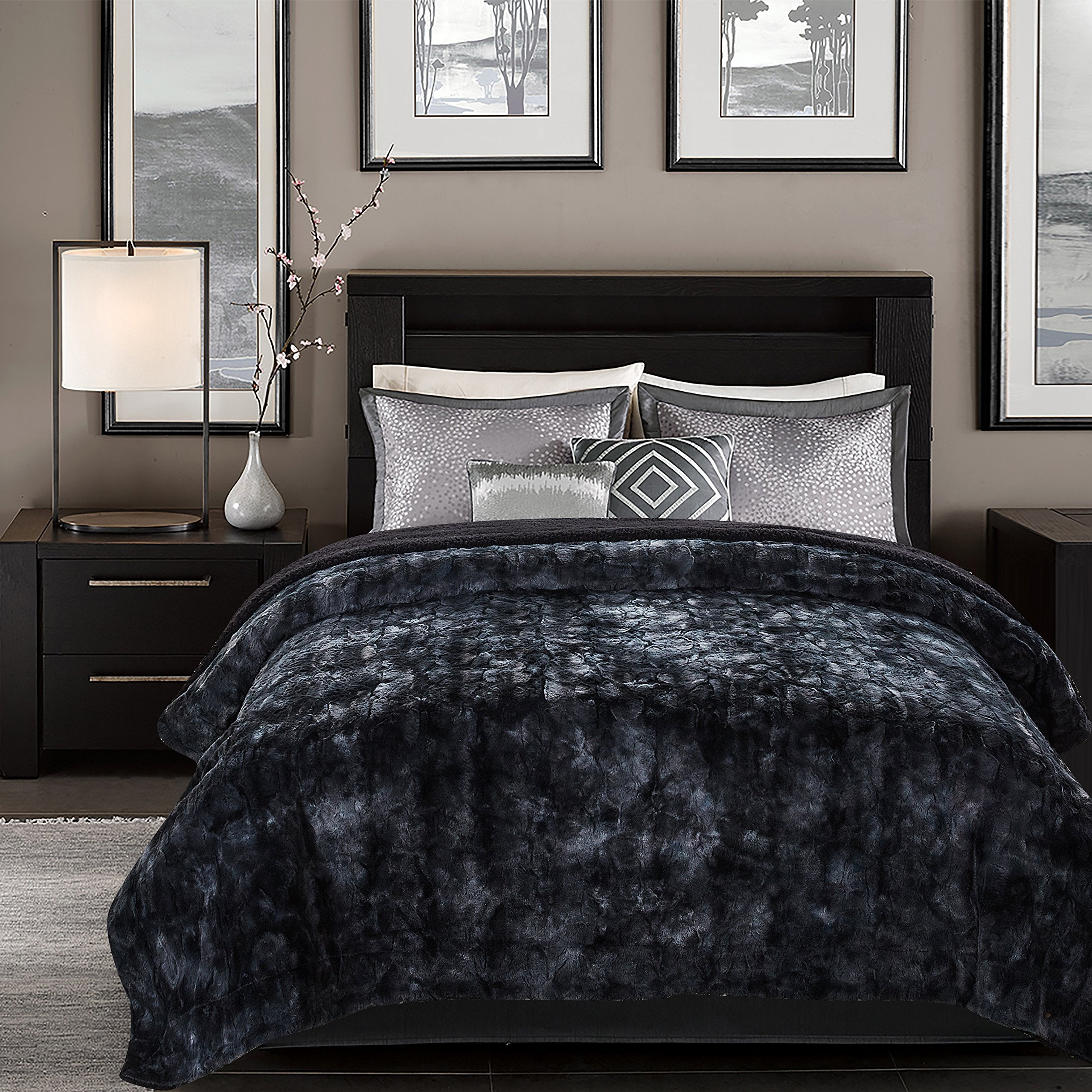 Chanasya Super Soft Fuzzy Faux Fur Queen Bed Blankets - Fluffy Plush Lightweight Cozy Snuggly With Reversible Sherpa For Living