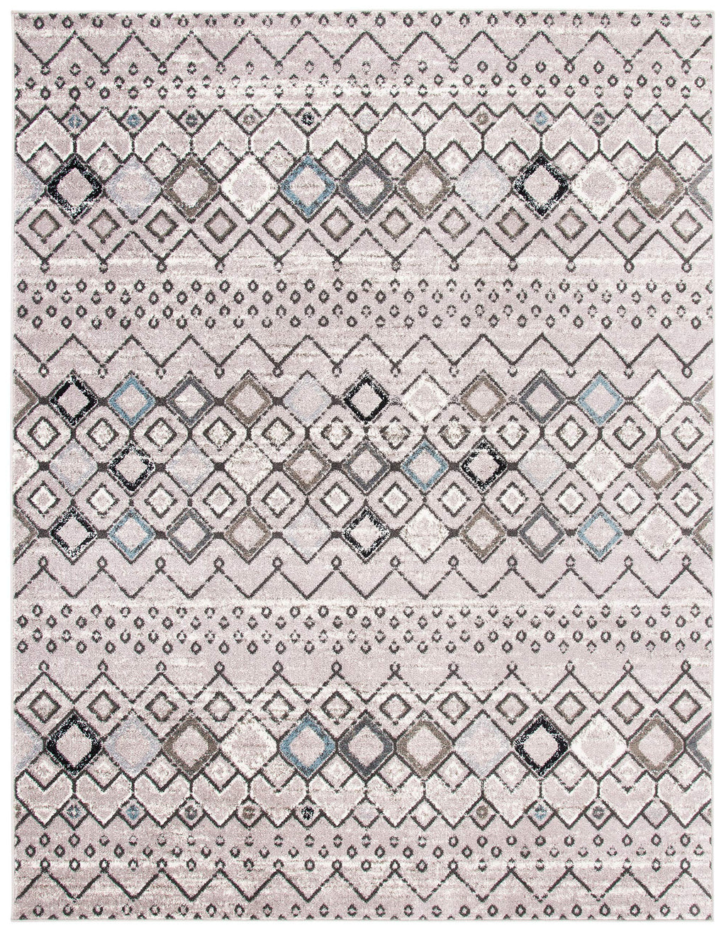 Safavieh Amsterdam Collection Area Rug - 9' X 12', Light Grey & Brown, Moroccan Boho Design, Non-Shedding & Easy Care, Ideal For