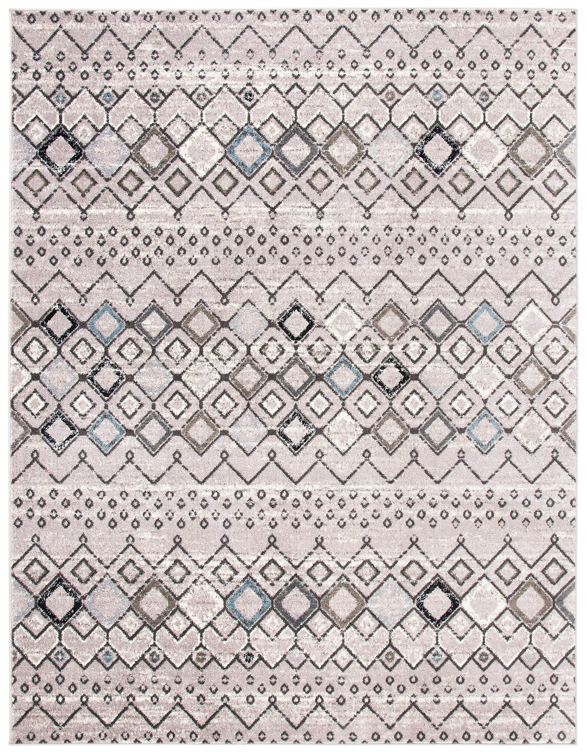Safavieh Amsterdam Collection Area Rug - 9' X 12', Light Grey & Brown, Moroccan Boho Design, Non-Shedding & Easy Care, Ideal For