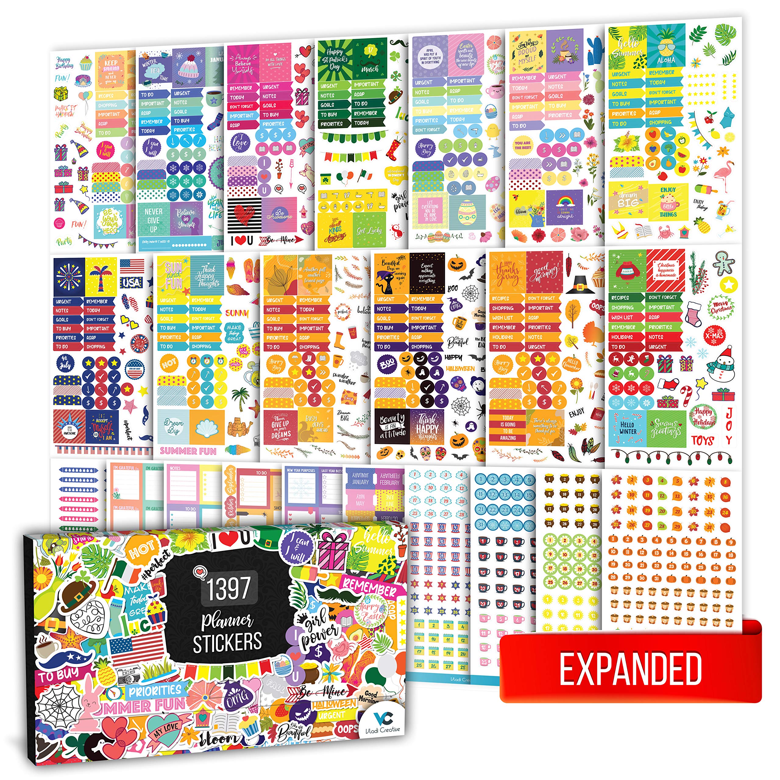 [Expanded] Aesthetic Planner Stickers - Seasonal, Productivity & Decorative Stickers For Women - 23 Sheets / 1397 Pcs - Ideal Fo