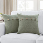 Meekio Set Of 2 Dark Sage Square Pillow Covers 20 X 20 Farmhouse Pillow Covers With Coconut Buttons For Sofa Couch Living Room B